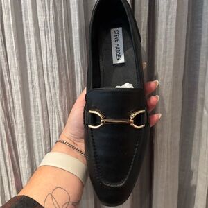 Steve Madden Black Loafers with Gold Detail